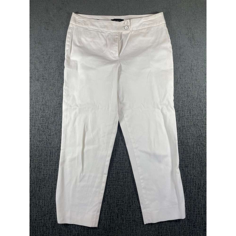 Talbots Heritage White Textured Trousers Womens 10P Petite Straight Leg Pants